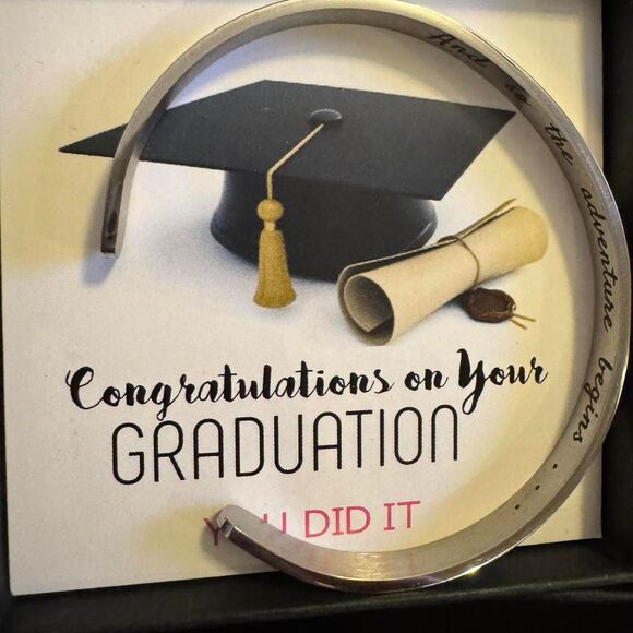 2025 Graduation Bracelet – “And So the Adventure Begins” Stainless Steel Cuff - Picture 5 of 5